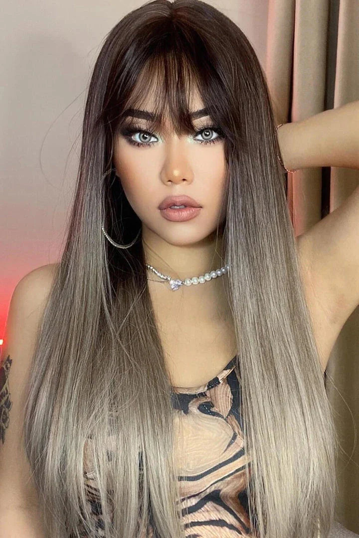 Stylish long straight synthetic wig with a comfortable cap and heat-safe design for versatile hair transformation
