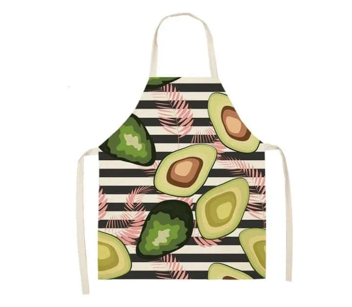 Stylish avocado-printed apron for British home cooks and bakers to protect their clothes while adding a touch of personality to the kitchen