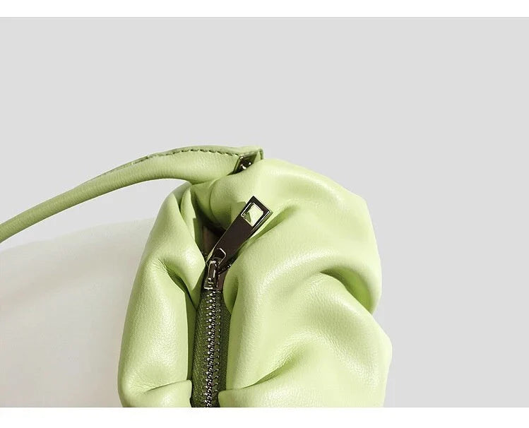 Pleated fashion one-shoulder diagonal handbag in various colours including white, yellow, green, black, and light blue