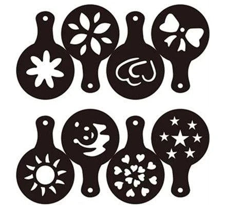 Trendha's premium coffee stencils with 16 unique designs for creating professional-grade latte art and coffee customisation