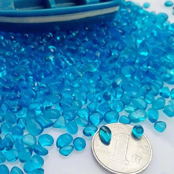 Premium blue aquarium gravel with smooth, rounded pebbles for a safe and comfortable underwater environment