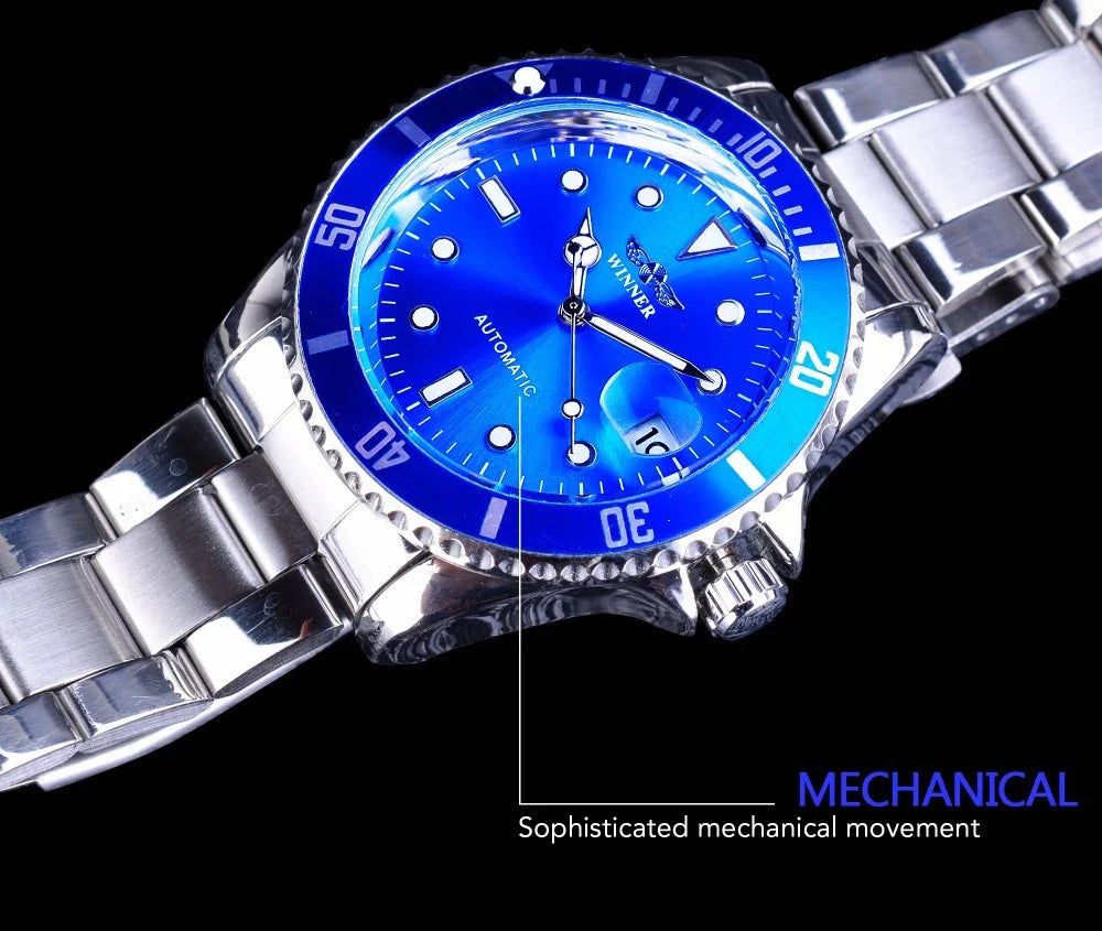 Premium automatic mechanical watch with stainless steel casing, mineral glass mirror, and various colour options for the modern gentleman