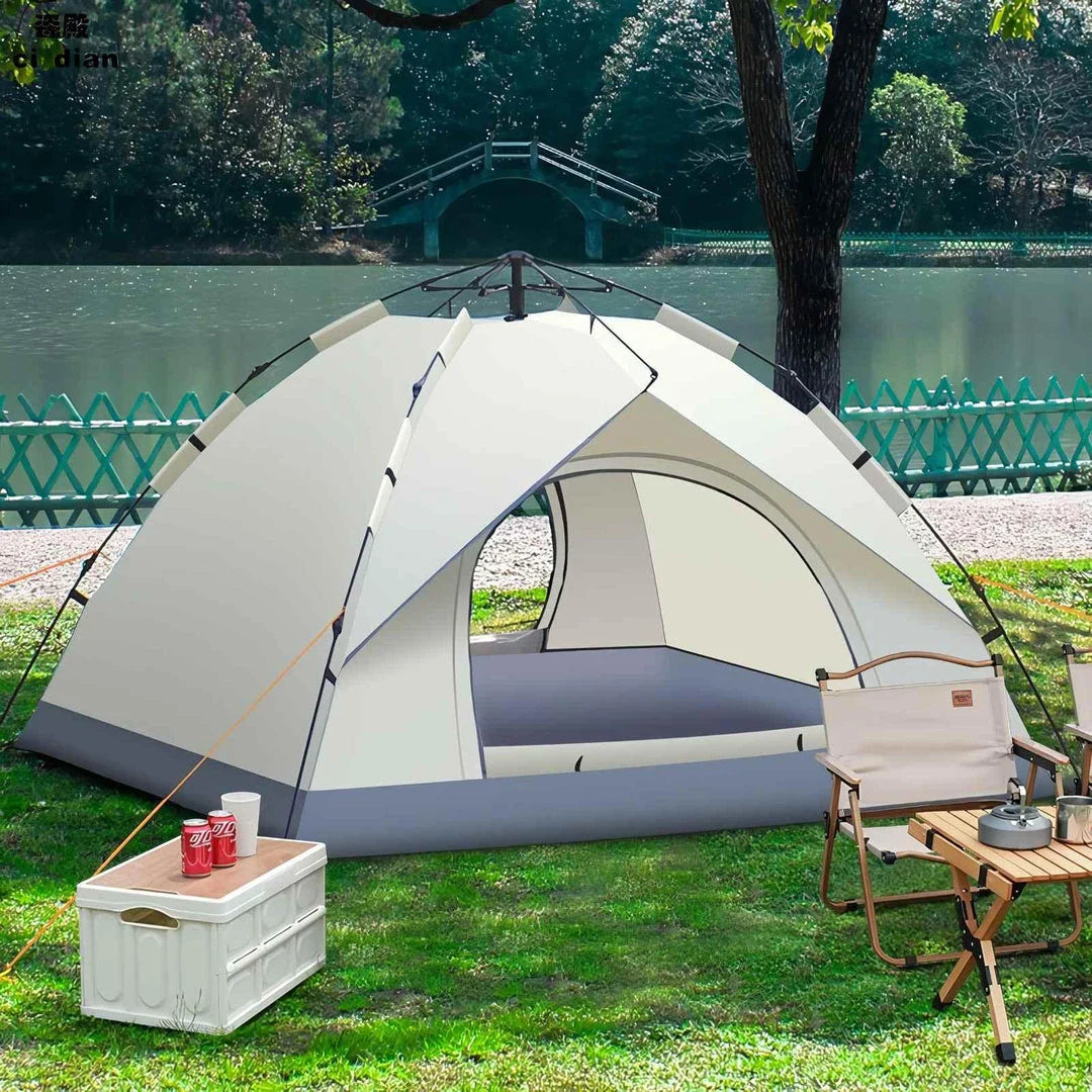 Quick and easy family camping tent with automatic setup and weatherproof design