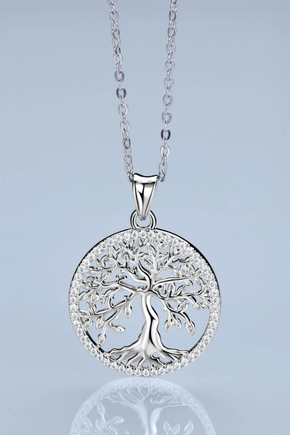 925 Sterling Silver Moissanite Tree Pendant Necklace with Adjustable Chain