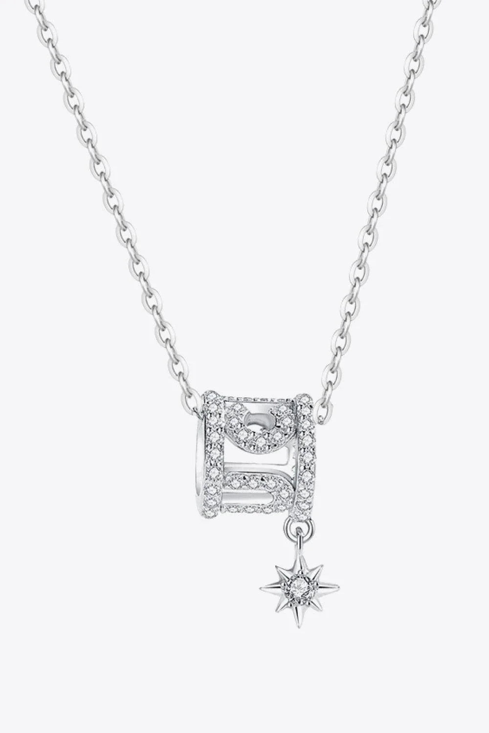 Rely On Fate Cubic Zirconia Pendant Necklace in 925 Sterling Silver, Minimalist Star Design, Adjustable Chain