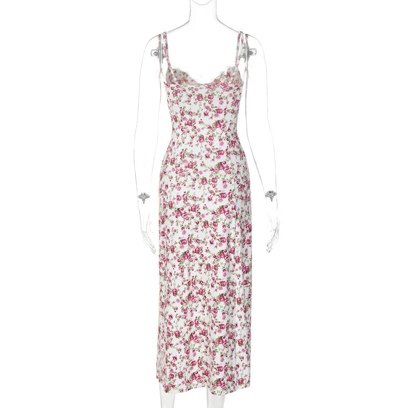 Elegant floral print maxi dress in various colours, perfect for British summer events and occasions