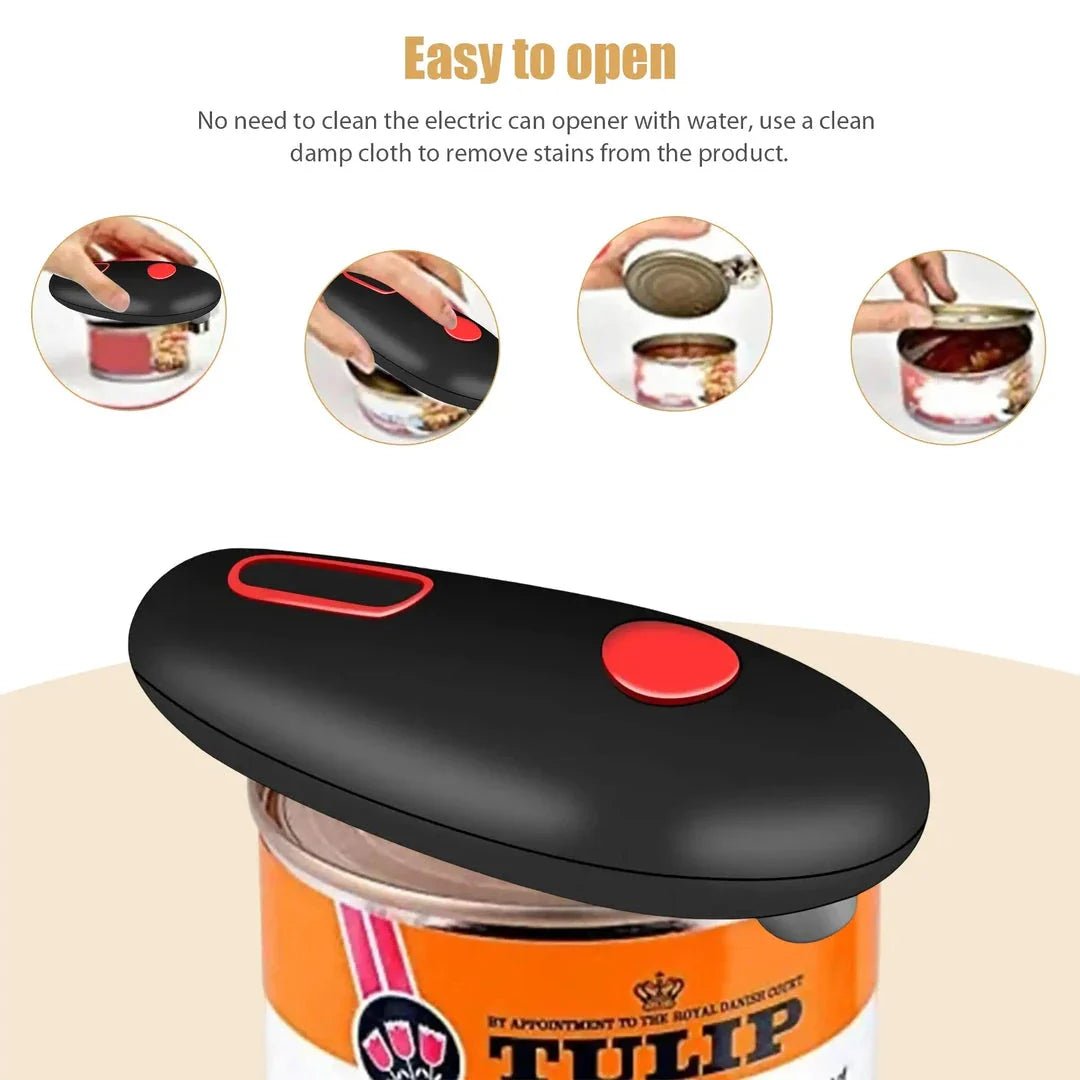 Compact Automatic Can Opener with One-Button Operation, Safe Cutting Mechanism, and Versatile Design for Opening Cans, Jars, and Bottles