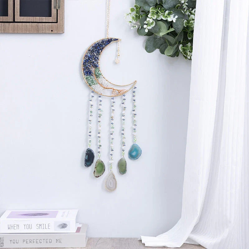 Mesmerising Moon Agate Crystal Pendant Dream Catcher with a stunning array of colourful agate crystals