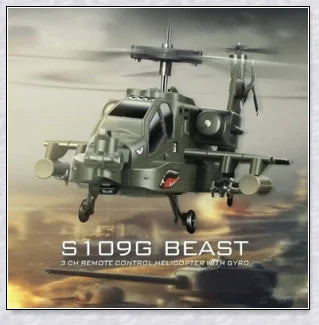 Military-inspired RC helicopter with gyroscope stabilisation and vibrant LED lights for indoor aerial maneuvers and stunts