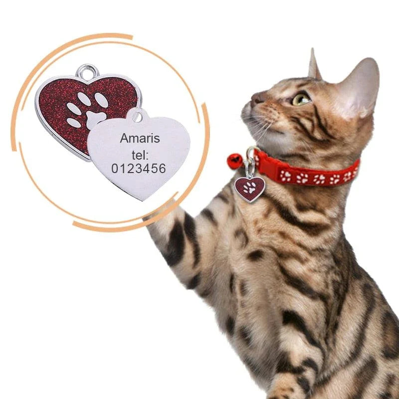 Elegant glittering cat identification tag made of metal with sparkling sequins for a stylish and safe accessory