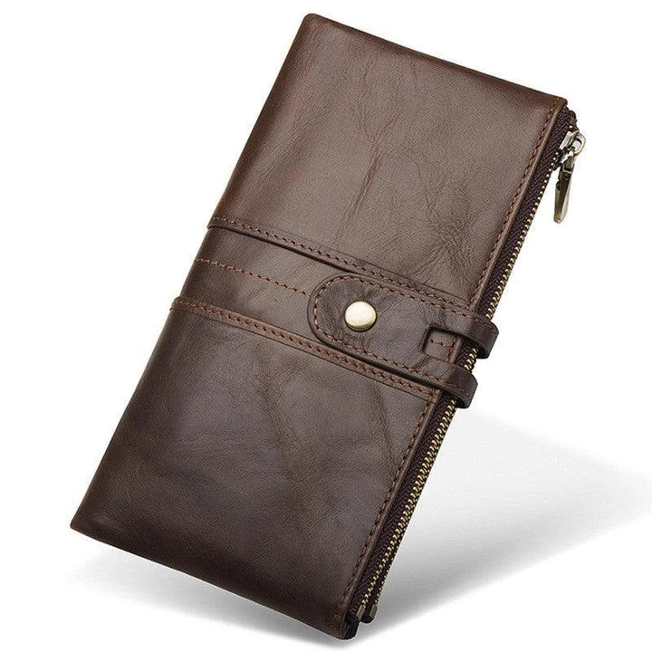 Trendha Premium Cowhide Leather Wallet with Multiple Card Slots and Secure Zipper Compartment