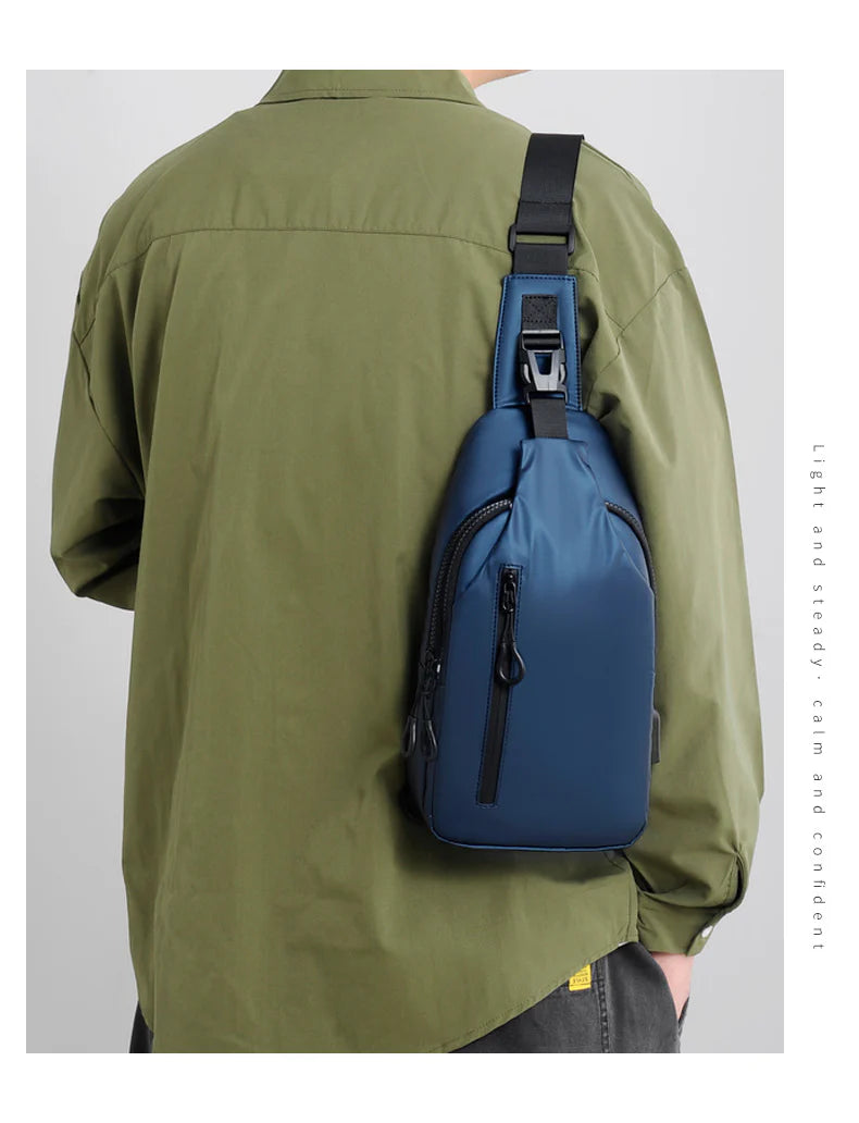 Versatile blue sling crossbody backpack for men with adjustable strap and spacious interior