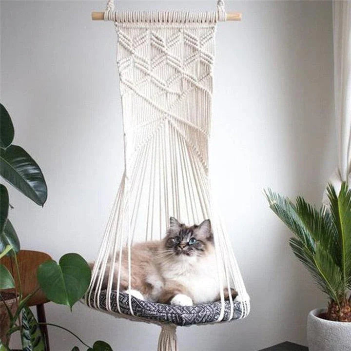 Bohemian-style cotton cat bed tapestry with vibrant patterns, providing a cosy and stylish retreat for your feline friend