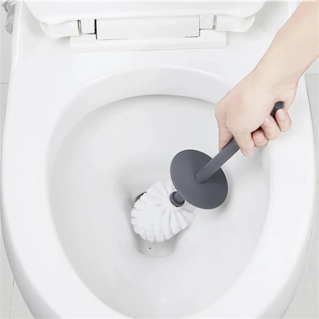 Elegant black toilet brush with stylish lid and base, designed for thorough cleaning and modern bathroom decor
