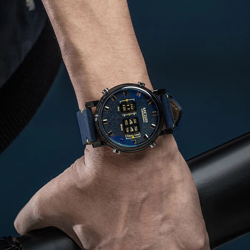 Sophisticated sports-inspired business watch for men, featuring a leather strap and alloy case for a stylish, versatile design.
