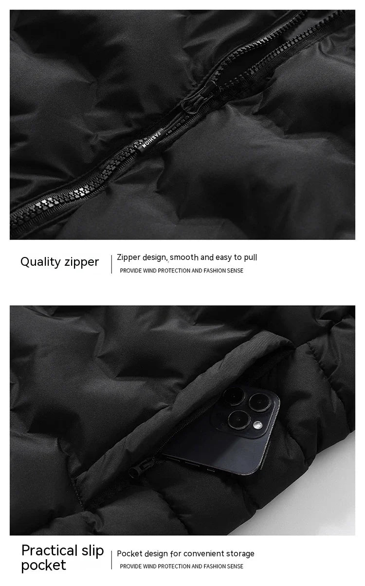 Grey men's padded jacket with cotton-polyester blend for warmth and comfort