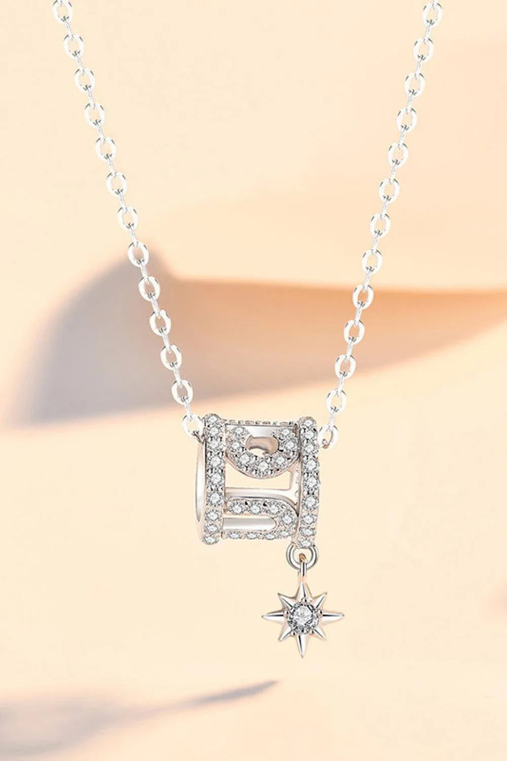 Rely On Fate Cubic Zirconia Pendant Necklace in 925 Sterling Silver, Minimalist Star Design, Adjustable Chain