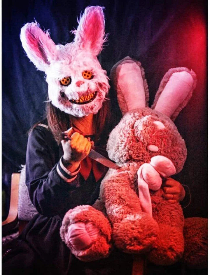Terrifying Rabbit Mask: Bloody Plush Horror Costume Accessory for Halloween Parties and Events