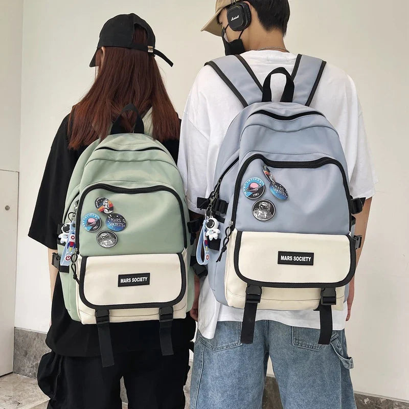 Stylish college and school backpack with ample storage capacity, durable nylon construction, and modern design features