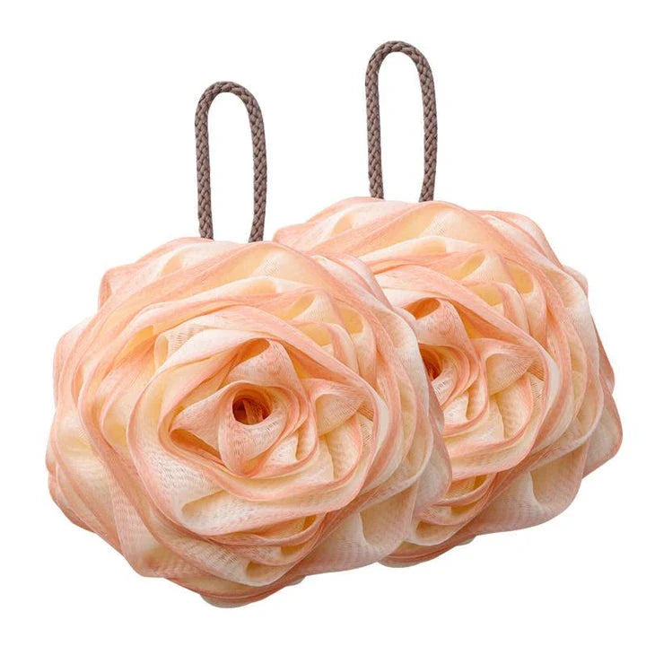 Luxurious flower-shaped shower puffs in vibrant colours for a rejuvenating spa-like cleansing experience