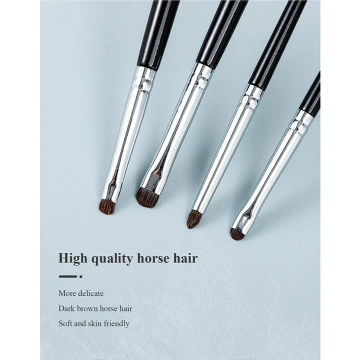 Premium 4-Piece Eyeliner, Smudge, and Eyeshadow Brush Set with natural bristles and wooden handles