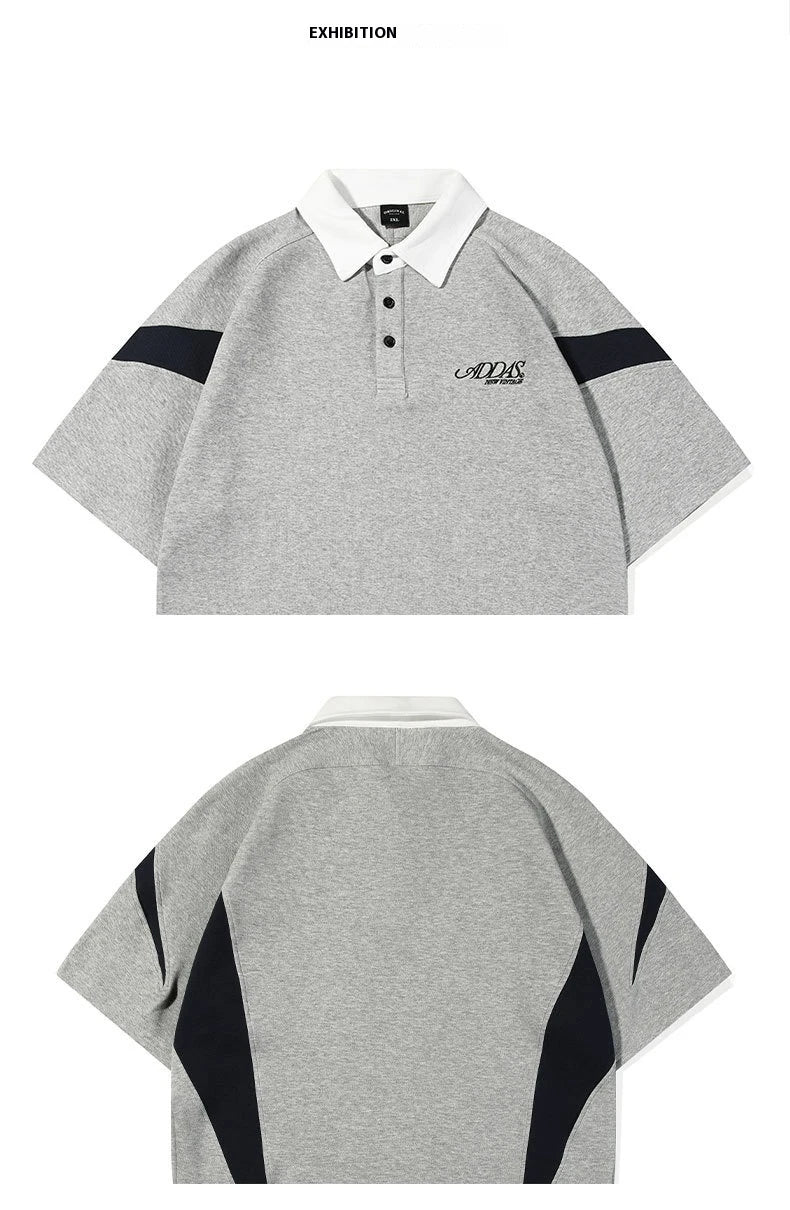 Melange grey polo shirt with contrast stitching, designed and made in Britain for comfortable summer wear