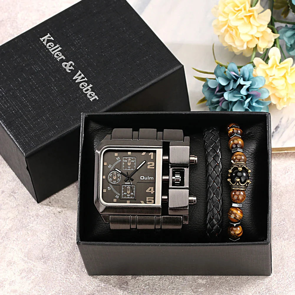 Stylish Gents' Oversized Quartz Watch with Matching Bracelet in various colours