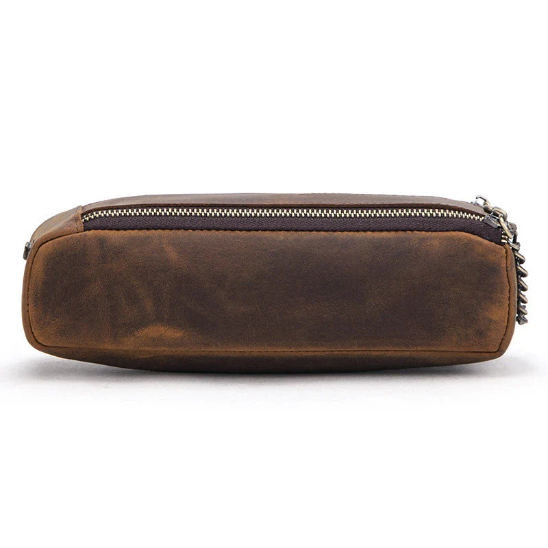 Premium Crazy Horse Leather Double-Zip Portfolio Bag with Sleek Design and Ample Storage Space