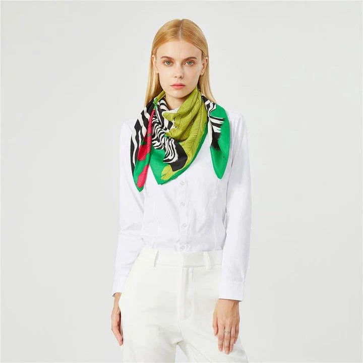 Luxurious 90cm silk square scarf with a winged horse design, perfect for any occasion
