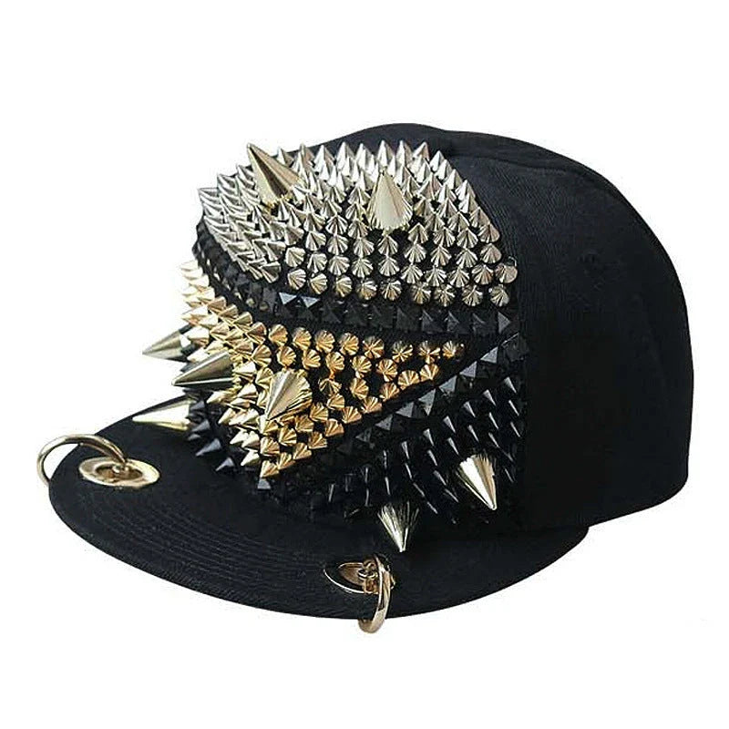 Stylish Ghost Head Baseball Cap with Rivets - Adjustable, Flat Brim, Premium Cotton-Polyester Blend
