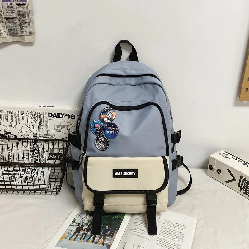Stylish college and school backpack with ample storage capacity, durable nylon construction, and modern design features