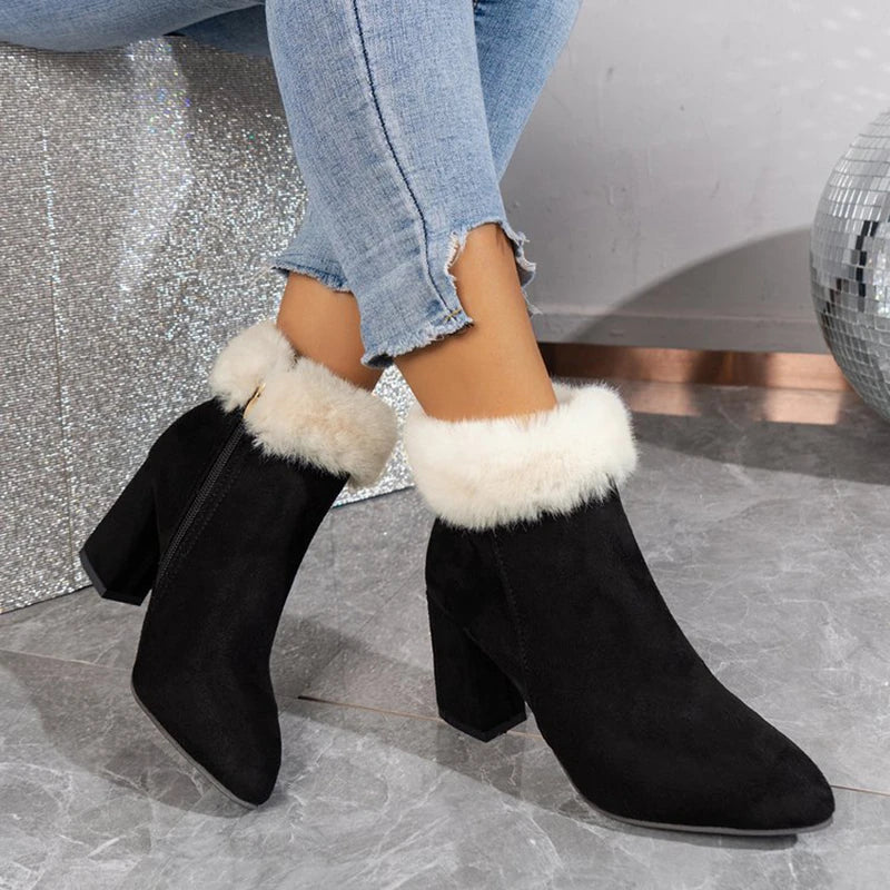 Premium plaid print ankle boots with a cosy lining, sturdy square heel, and versatile design for stylish winter wear