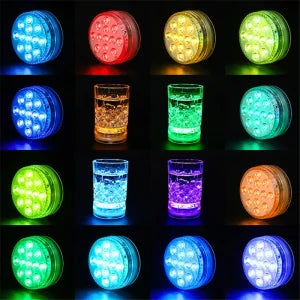 Submersible colour-changing LED pool lights with magnetic and suction cup mounting for easy installation