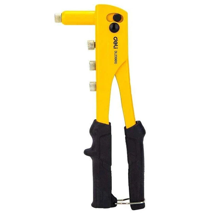 Premium 10.5-inch single-handed rivet gun for DIY projects, made of durable chromium-molybdenum alloy steel with a comfortable coated handle.