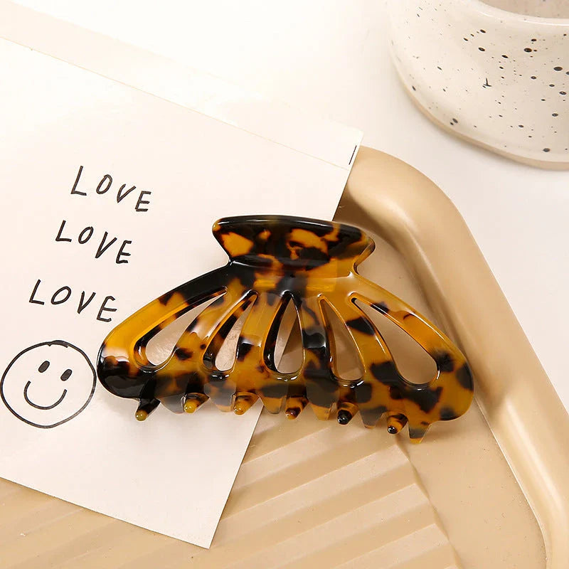 Chic geometric hollow stripes hair barrettes in beige colour, made from premium acetate for durable and comfortable wear