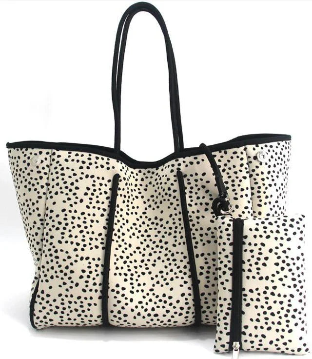 A neoprene beach bag in a stylish design, perfect for British summer adventures at the coast