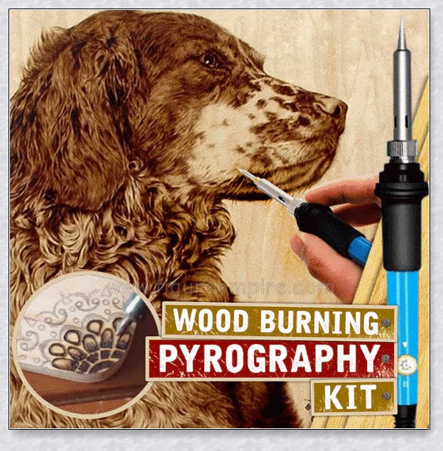 Premium wood burning kit with adjustable temperature, interchangeable tips, and metal stencils for personalized designs and creative projects