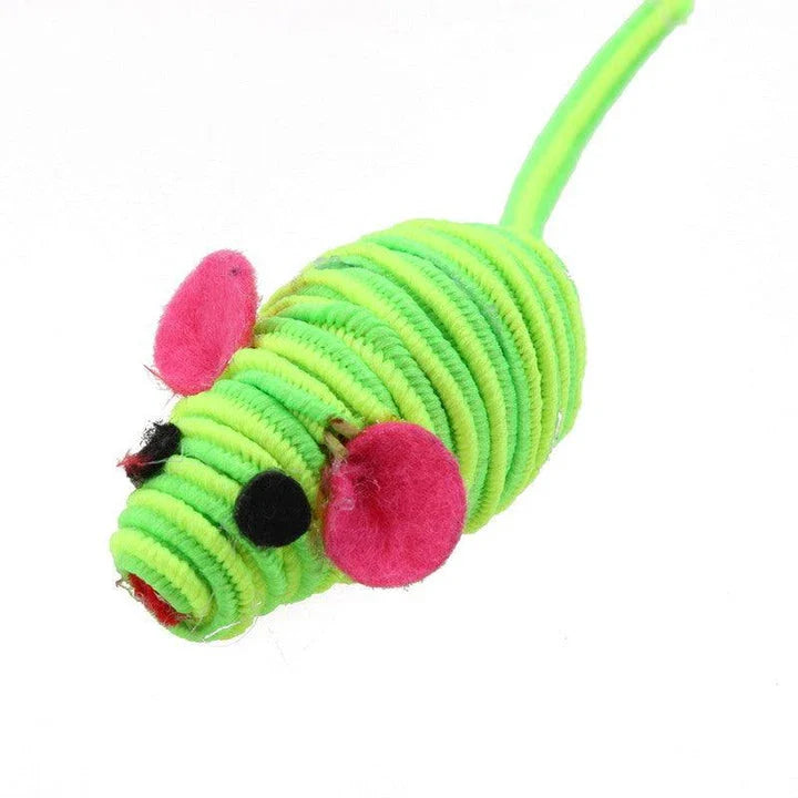 Colourful toy mouse set with 5 plush mice in various bright colours for cat playtime