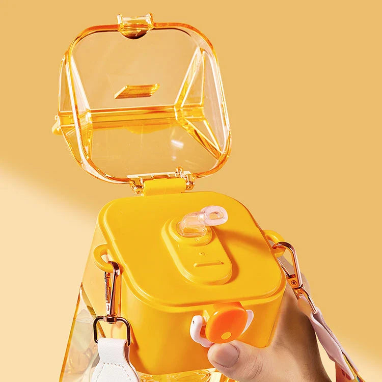 Charming cartoon-themed reusable plastic cup with straw and tea infuser, perfect for daily hydration and on-the-go use