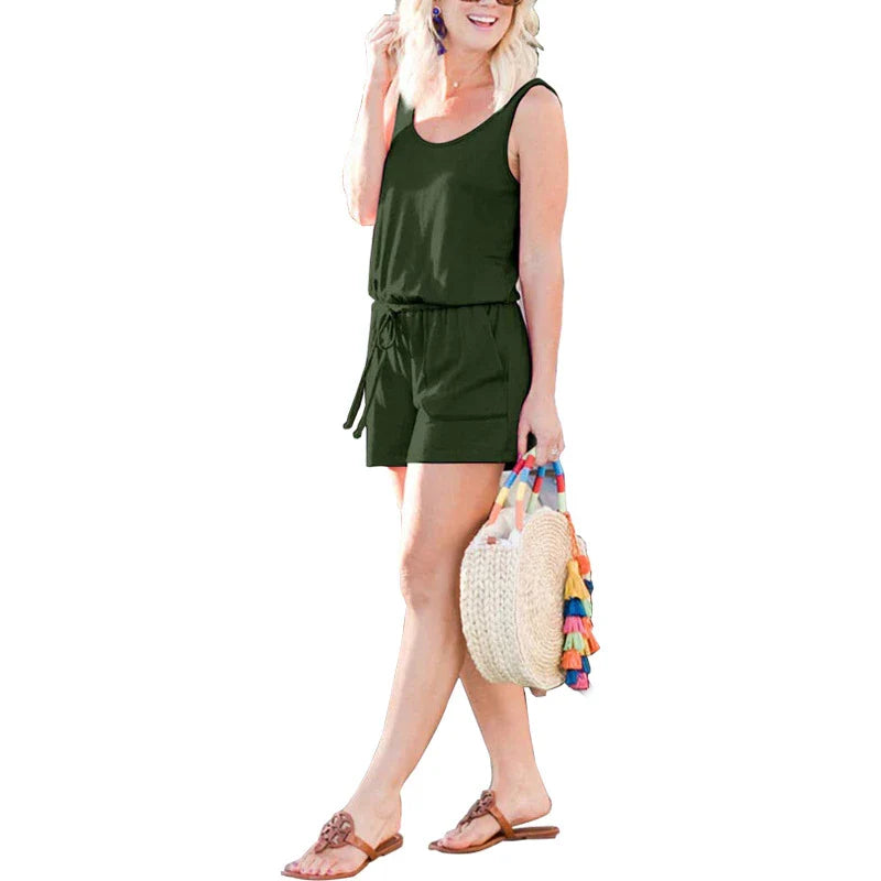 Camisole jumpsuit with drawstring waist, made of premium cotton, available in various colours and sizes