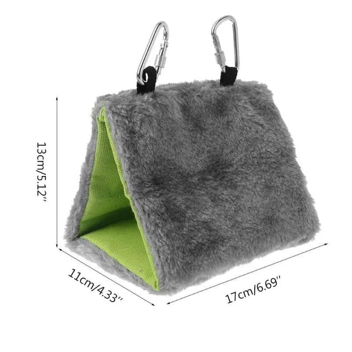 Elegant two-tone hanging bed for birds, featuring plush fabric and supportive foam for cosy comfort