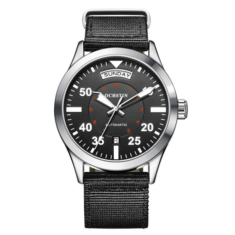 Trendha Automatic Mechanical Watch with Waterproof Nylon Strap in Green, Blue, and Black