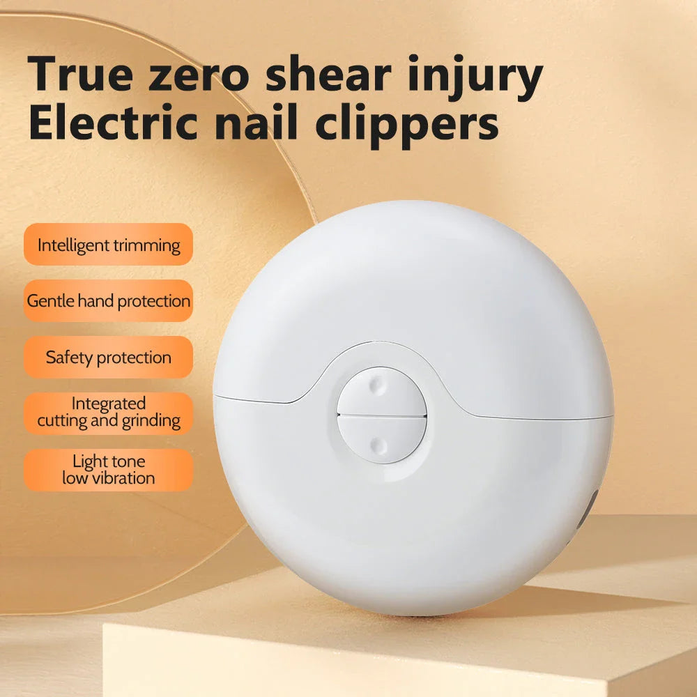Premium 2-in-1 electric nail clipper and polisher with adjustable settings for trimming and polishing, built-in nail clippings compartment, and rechargeable battery