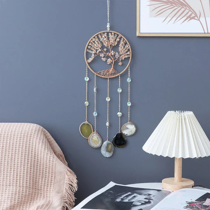 Mesmerising Moon Agate Crystal Pendant Dream Catcher with a stunning array of colourful agate crystals