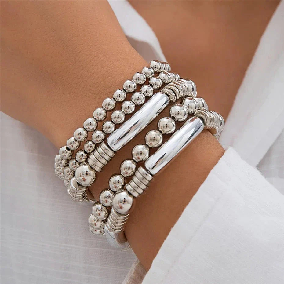Striking beaded punk bracelet with dual-tone options, suitable for both men and women
