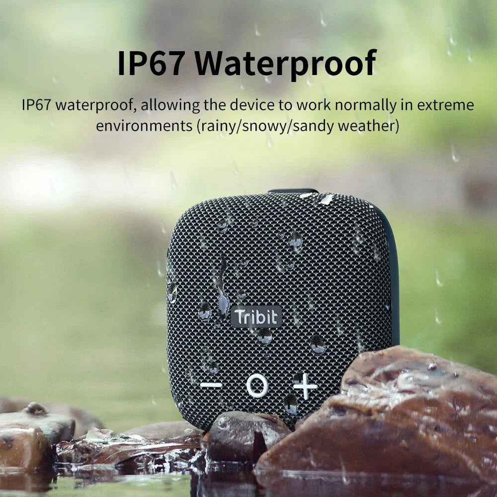 Rugged portable Bluetooth speaker with deep bass, waterproof design, and built-in power bank