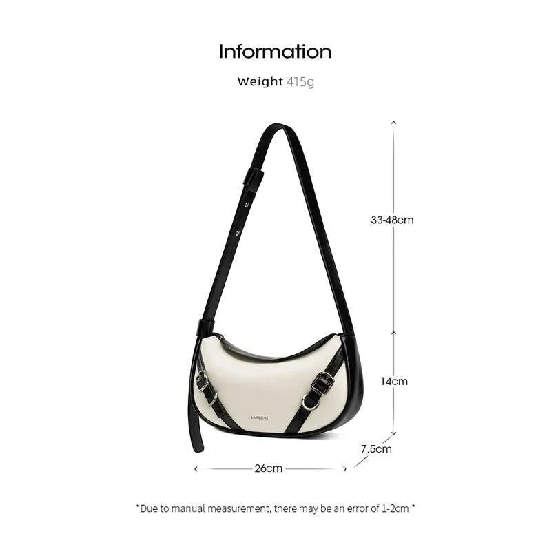 Elegant black shoulder and crossbody baguette bag made with premium split leather and synthetic lining