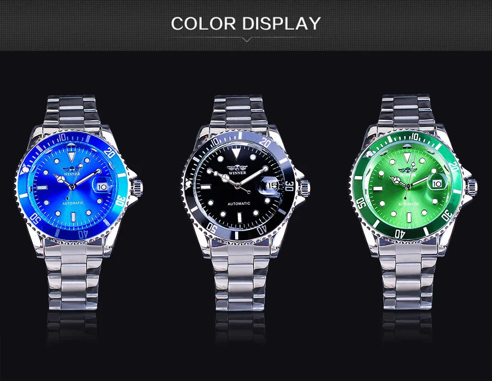 Premium automatic mechanical watch with stainless steel casing, mineral glass mirror, and various colour options for the modern gentleman