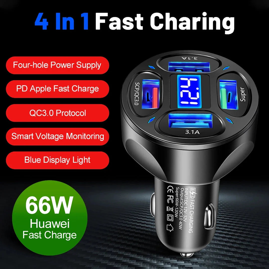 Trendha 3-Port USB Car Charger with Quick Charge 3.0 technology for fast, efficient charging on the road