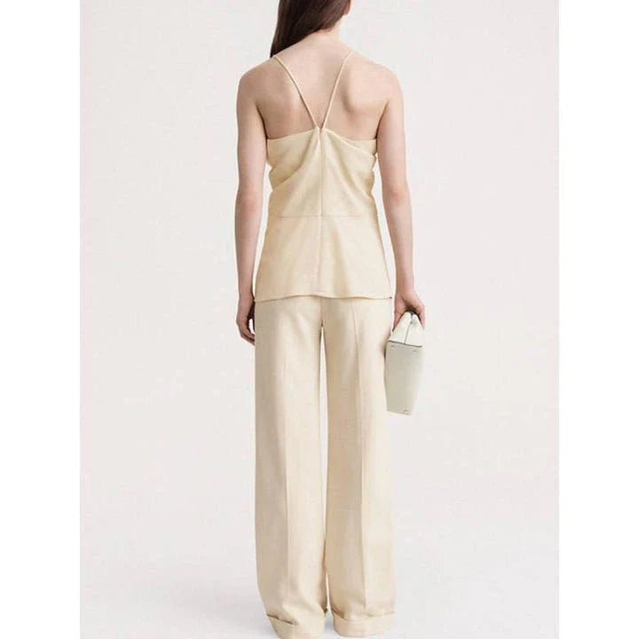 Chic Summer V-Neck Backless Cami Top in Beige for Women